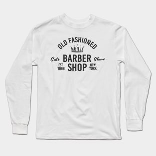 Barbershop print with crown. Monochrome retro design. Long Sleeve T-Shirt